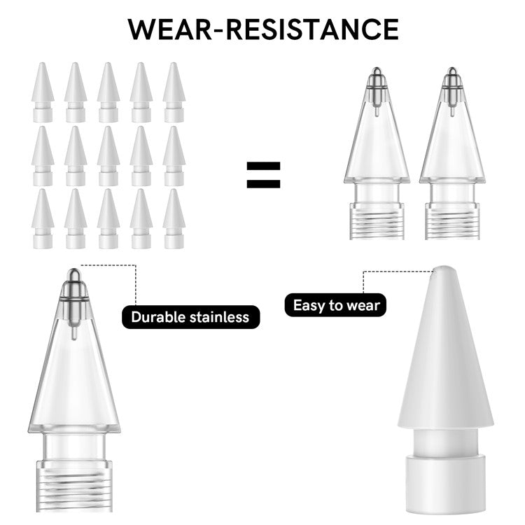 AHASTYLE WG58 For Apple Pencil 2nd / 1st Generation Capacitive Stylus Pen Nib Replacement Touch Screen Pen Tip - Transparent / 3.5mm Silver Nib