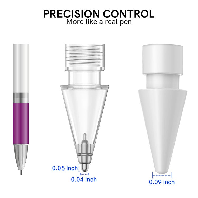 AHASTYLE WG58 For Apple Pencil 2nd / 1st Generation Capacitive Stylus Pen Nib Replacement Touch Screen Pen Tip - Transparent / 3.5mm Silver Nib