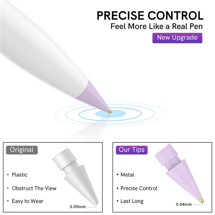 AHASTYLE WG58 For Apple Pencil 2nd / 1st Generation Capacitive Stylus Pen Nib Replacement Touch Screen Pen Tip - Purple / 4mm Gold Nib