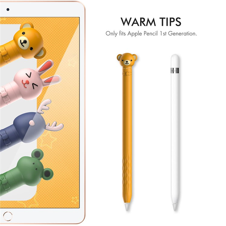 AHASTYLE PT129-1 For Apple Pencil 1st Generation Cartoon Animal Stylus Pen Cover Soft Silicone Protective Sleeve - Orange Bear