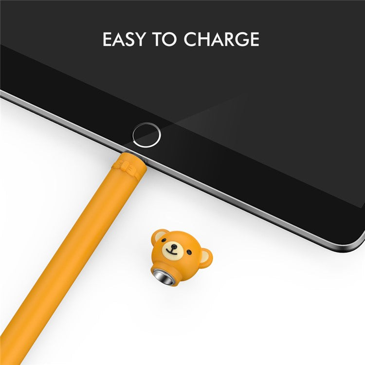 AHASTYLE PT129-1 For Apple Pencil 1st Generation Cartoon Animal Stylus Pen Cover Soft Silicone Protective Sleeve - Orange Bear