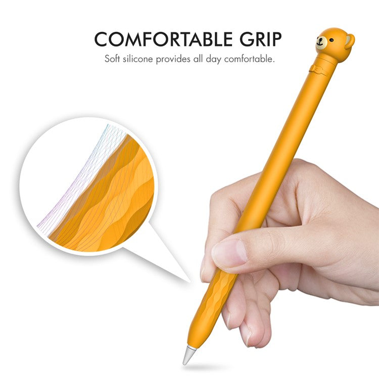 AHASTYLE PT129-1 For Apple Pencil 1st Generation Cartoon Animal Stylus Pen Cover Soft Silicone Protective Sleeve - Orange Bear