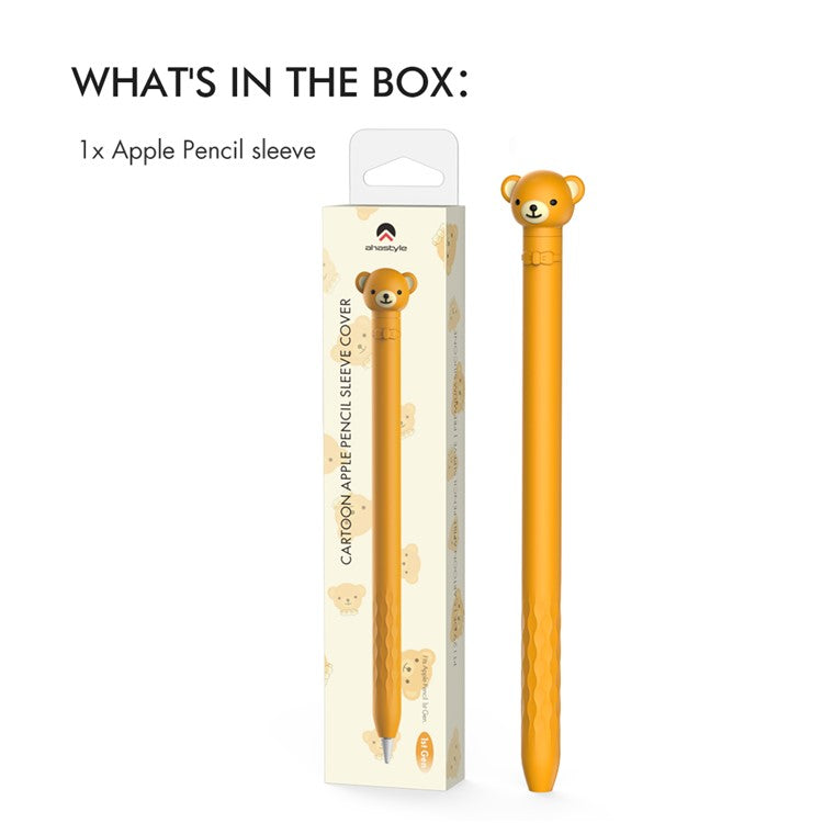 AHASTYLE PT129-1 For Apple Pencil 1st Generation Cartoon Animal Stylus Pen Cover Soft Silicone Protective Sleeve - Orange Bear
