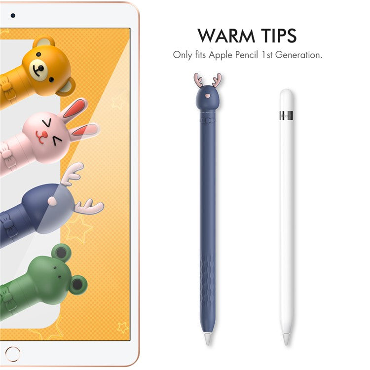 AHASTYLE PT129-1 For Apple Pencil 1st Generation Cartoon Animal Stylus Pen Cover Soft Silicone Protective Sleeve - Dark Blue Deer