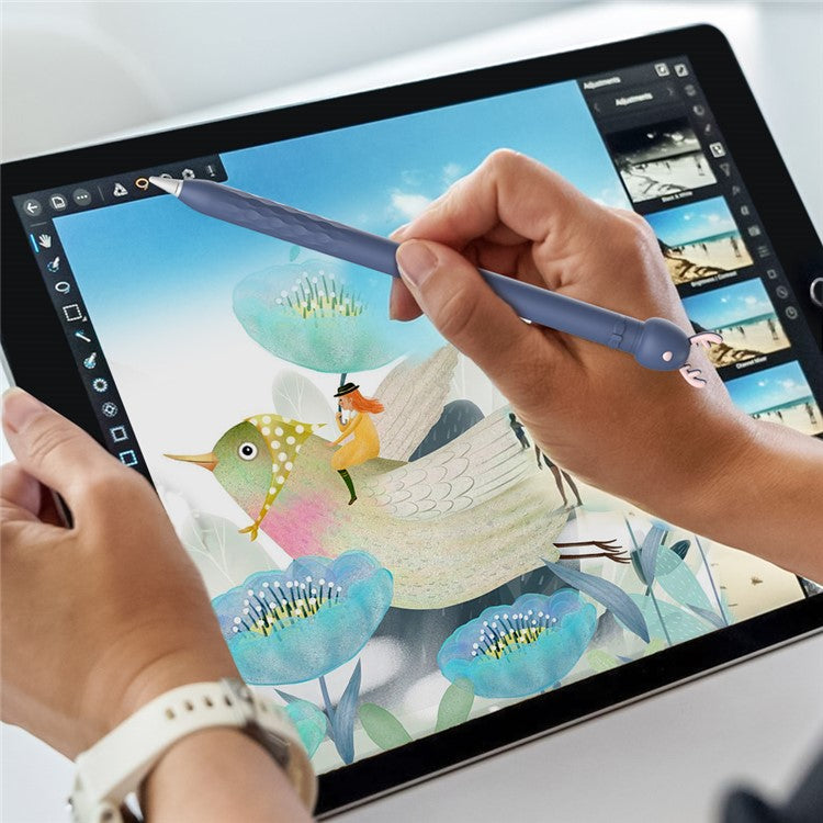 AHASTYLE PT129-1 For Apple Pencil 1st Generation Cartoon Animal Stylus Pen Cover Soft Silicone Protective Sleeve - Dark Blue Deer