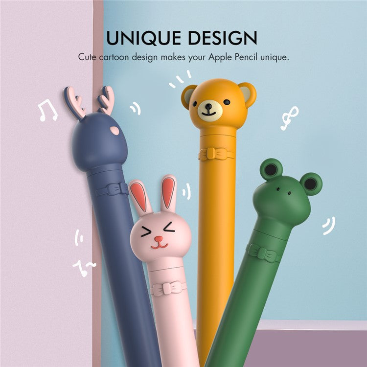AHASTYLE PT129-1 For Apple Pencil 1st Generation Cartoon Animal Stylus Pen Cover Soft Silicone Protective Sleeve - Dark Blue Deer