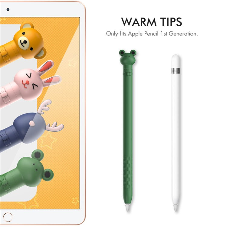 AHASTYLE PT129-1 For Apple Pencil 1st Generation Cartoon Animal Stylus Pen Cover Soft Silicone Protective Sleeve - Dark Green Frog