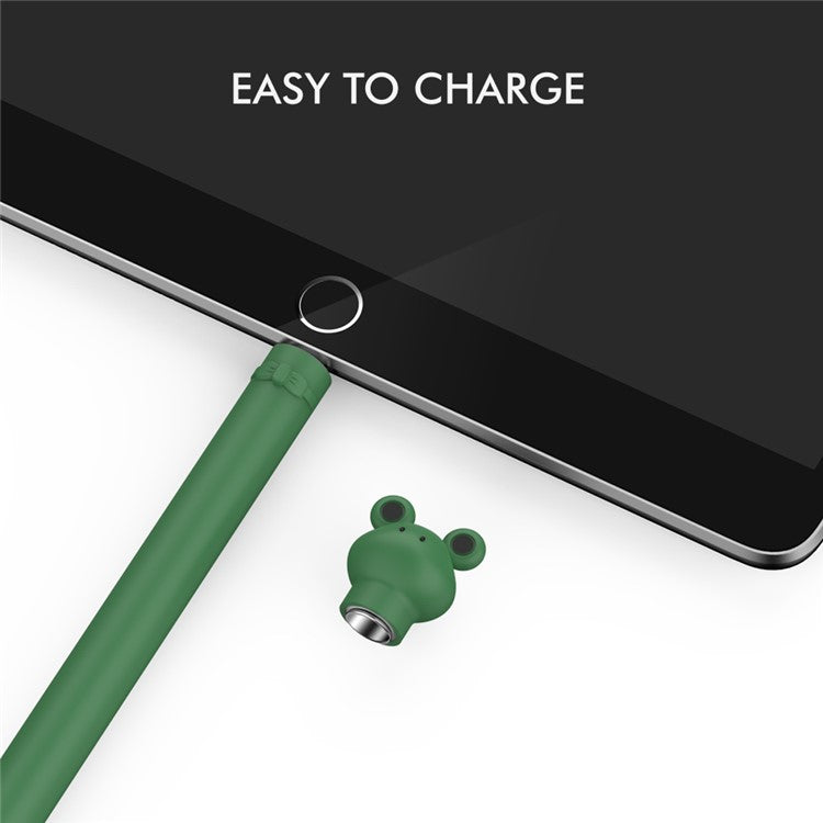 AHASTYLE PT129-1 For Apple Pencil 1st Generation Cartoon Animal Stylus Pen Cover Soft Silicone Protective Sleeve - Dark Green Frog