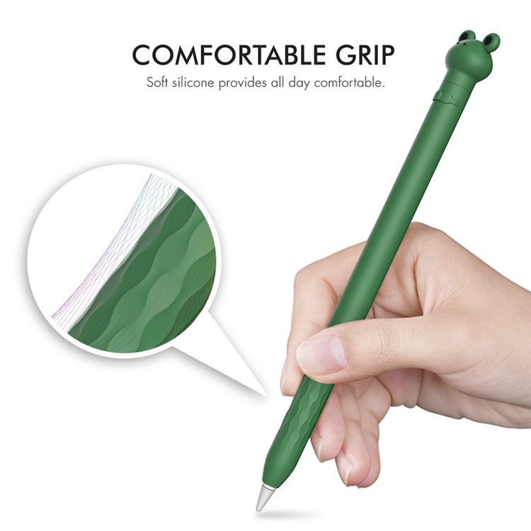 AHASTYLE PT129-1 For Apple Pencil 1st Generation Cartoon Animal Stylus Pen Cover Soft Silicone Protective Sleeve - Dark Green Frog