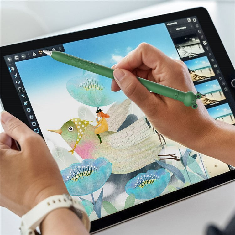 AHASTYLE PT129-1 For Apple Pencil 1st Generation Cartoon Animal Stylus Pen Cover Soft Silicone Protective Sleeve - Dark Green Frog