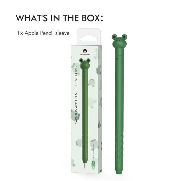 AHASTYLE PT129-1 For Apple Pencil 1st Generation Cartoon Animal Stylus Pen Cover Soft Silicone Protective Sleeve - Dark Green Frog