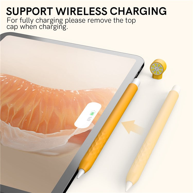 AHASTYLE PT129-2 For Apple Pencil 2nd Generation Cute Cartoon Stylus Pen Cover Soft Silicone Anti-drop Sleeve - Yellow / Orange