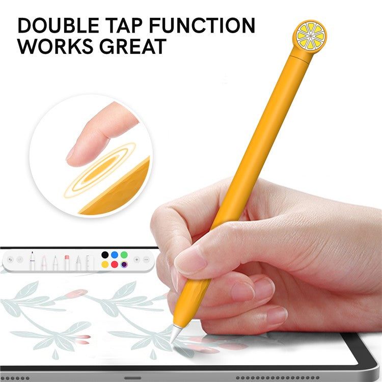 AHASTYLE PT129-2 For Apple Pencil 2nd Generation Cute Cartoon Stylus Pen Cover Soft Silicone Anti-drop Sleeve - Yellow / Orange