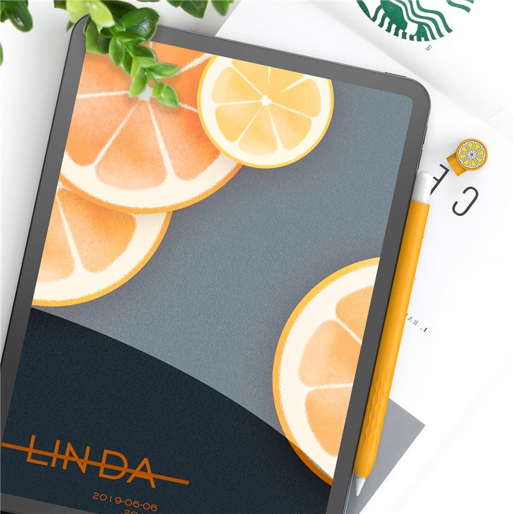 AHASTYLE PT129-2 For Apple Pencil 2nd Generation Cute Cartoon Stylus Pen Cover Soft Silicone Anti-drop Sleeve - Yellow / Orange