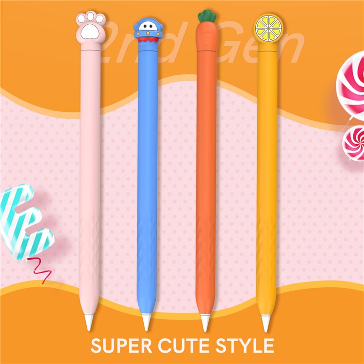 AHASTYLE PT129-2 For Apple Pencil 2nd Generation Cute Cartoon Stylus Pen Cover Soft Silicone Anti-drop Sleeve - Yellow / Orange