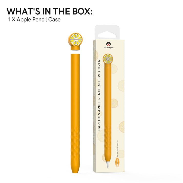 AHASTYLE PT129-2 For Apple Pencil 2nd Generation Cute Cartoon Stylus Pen Cover Soft Silicone Anti-drop Sleeve - Yellow / Orange