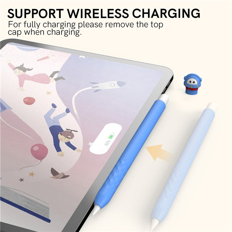 AHASTYLE PT129-2 For Apple Pencil 2nd Generation Cute Cartoon Stylus Pen Cover Soft Silicone Anti-drop Sleeve - Blue / Spaceship