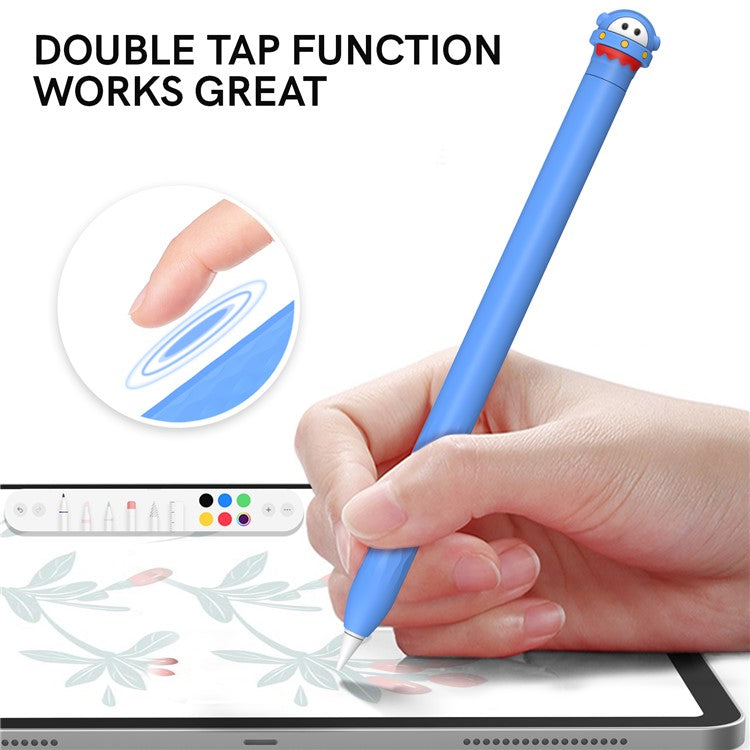 AHASTYLE PT129-2 For Apple Pencil 2nd Generation Cute Cartoon Stylus Pen Cover Soft Silicone Anti-drop Sleeve - Blue / Spaceship