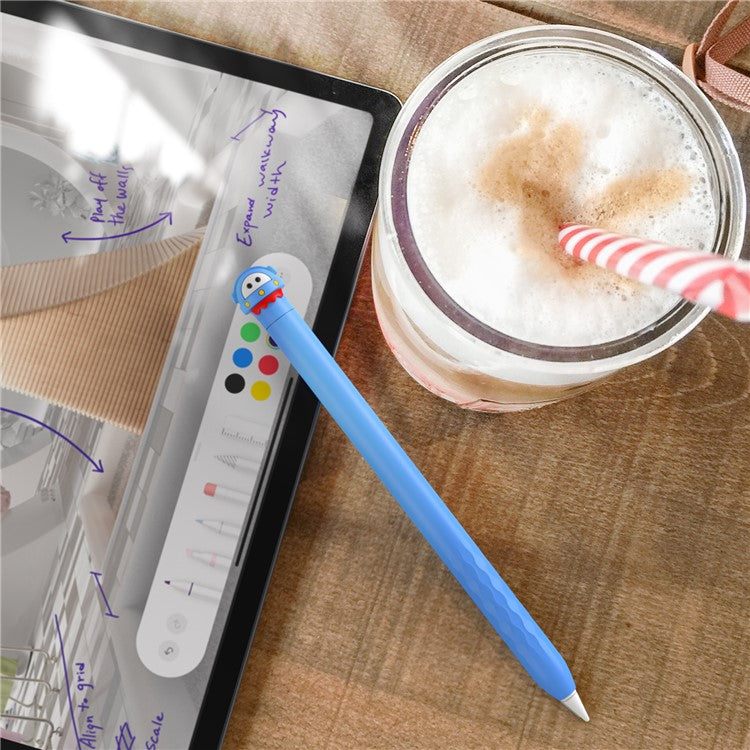 AHASTYLE PT129-2 For Apple Pencil 2nd Generation Cute Cartoon Stylus Pen Cover Soft Silicone Anti-drop Sleeve - Blue / Spaceship