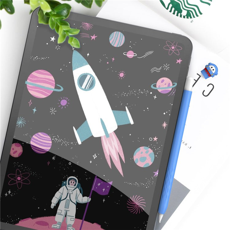 AHASTYLE PT129-2 For Apple Pencil 2nd Generation Cute Cartoon Stylus Pen Cover Soft Silicone Anti-drop Sleeve - Blue / Spaceship