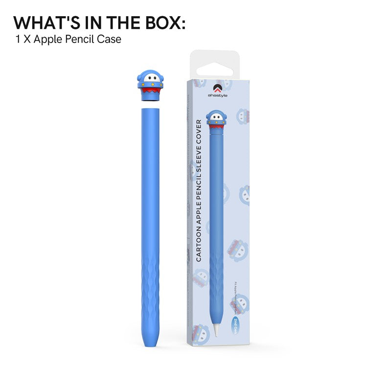 AHASTYLE PT129-2 For Apple Pencil 2nd Generation Cute Cartoon Stylus Pen Cover Soft Silicone Anti-drop Sleeve - Blue / Spaceship