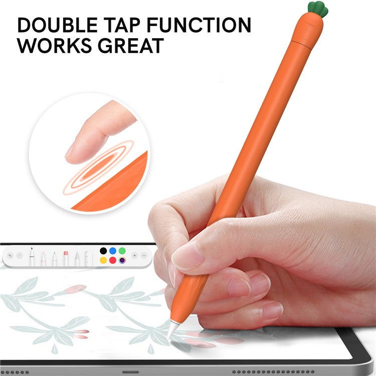 AHASTYLE PT129-2 For Apple Pencil 2nd Generation Cute Cartoon Stylus Pen Cover Soft Silicone Anti-drop Sleeve - Orange / Carrot