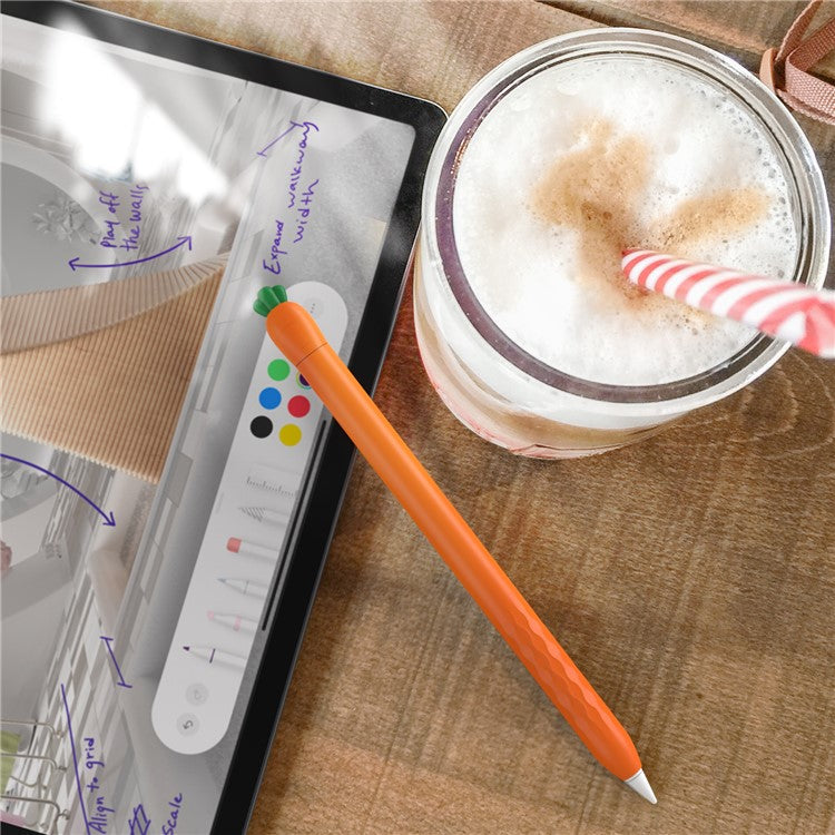AHASTYLE PT129-2 For Apple Pencil 2nd Generation Cute Cartoon Stylus Pen Cover Soft Silicone Anti-drop Sleeve - Orange / Carrot