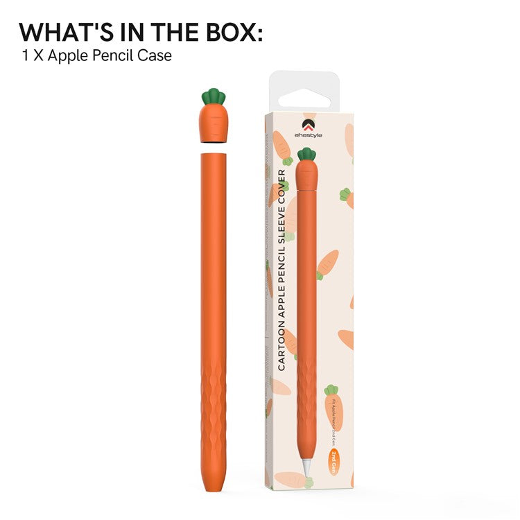AHASTYLE PT129-2 For Apple Pencil 2nd Generation Cute Cartoon Stylus Pen Cover Soft Silicone Anti-drop Sleeve - Orange / Carrot