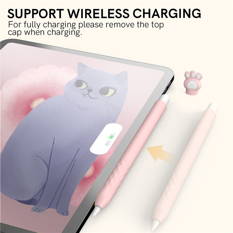 AHASTYLE PT129-2 For Apple Pencil 2nd Generation Cute Cartoon Stylus Pen Cover Soft Silicone Anti-drop Sleeve - Pink / Cat Paw