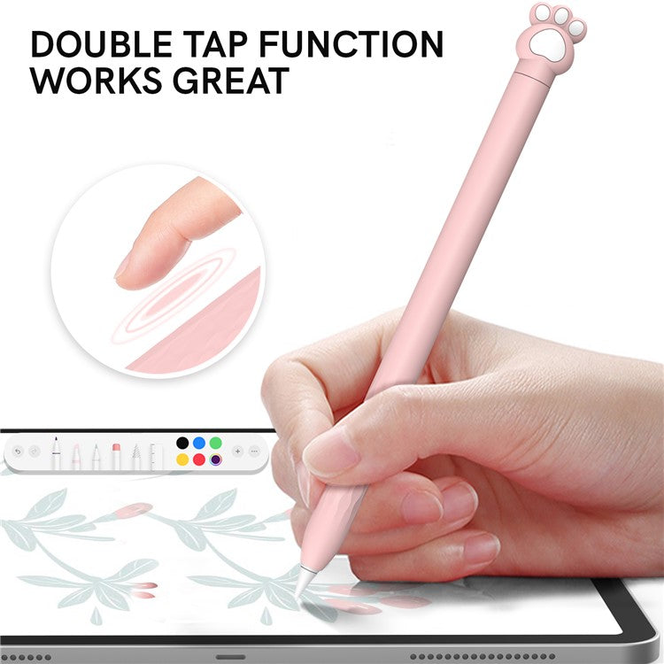 AHASTYLE PT129-2 For Apple Pencil 2nd Generation Cute Cartoon Stylus Pen Cover Soft Silicone Anti-drop Sleeve - Pink / Cat Paw