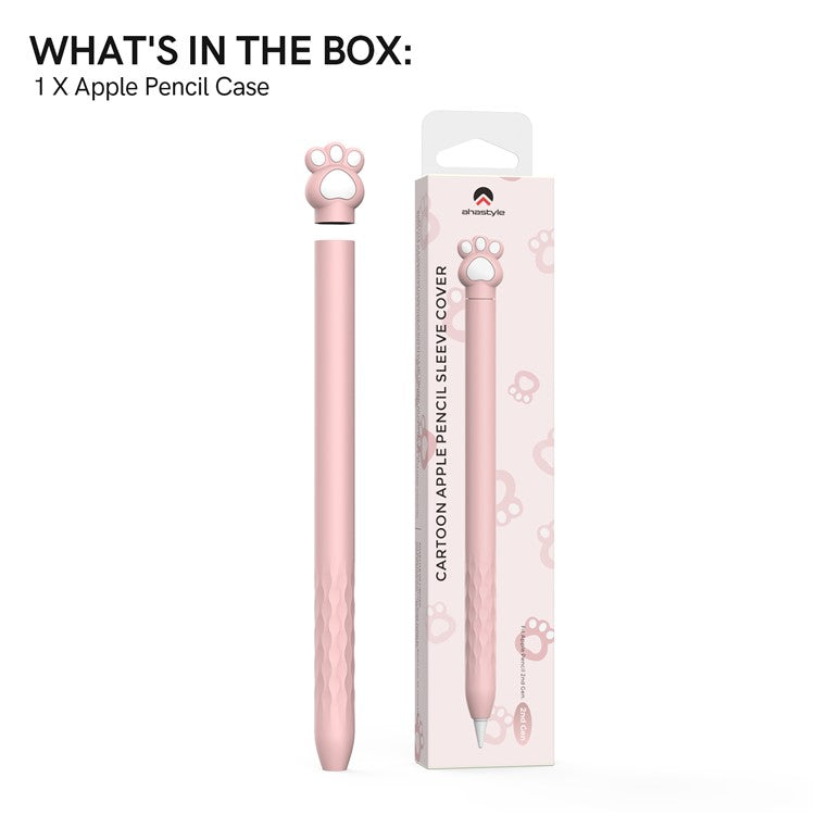 AHASTYLE PT129-2 For Apple Pencil 2nd Generation Cute Cartoon Stylus Pen Cover Soft Silicone Anti-drop Sleeve - Pink / Cat Paw
