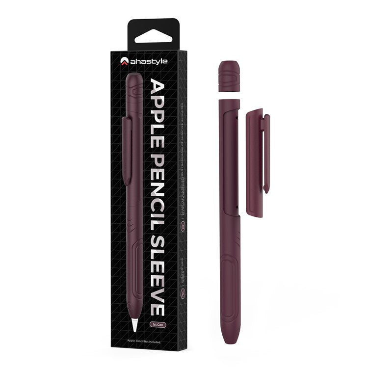 AHASTYLE PT141 Silicone Sleeve for Apple Pencil (1st Generation) Stylus Pen Case Shockproof Protective Cover - Wine Red