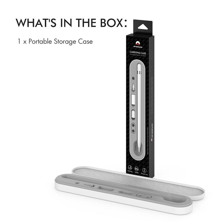 AHASTYLE PT121 Storage Box for Apple Pencil 1st / 2nd Generation Magnetic Stylus Pen Protective Case - White