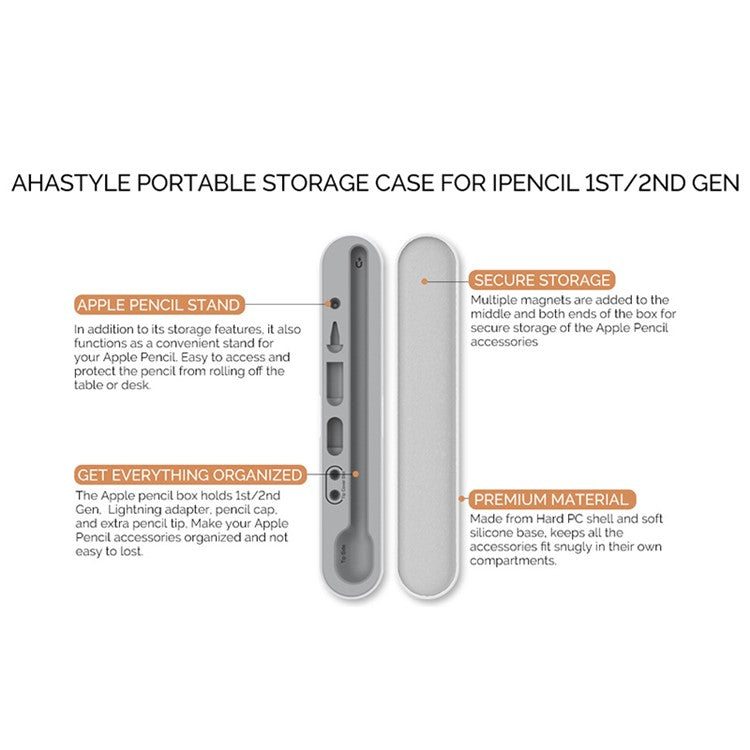 AHASTYLE PT121 Storage Box for Apple Pencil 1st / 2nd Generation Magnetic Stylus Pen Protective Case - Blue