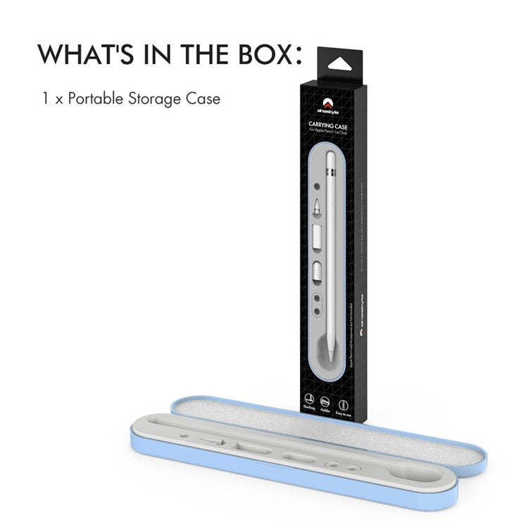 AHASTYLE PT121 Storage Box for Apple Pencil 1st / 2nd Generation Magnetic Stylus Pen Protective Case - Blue