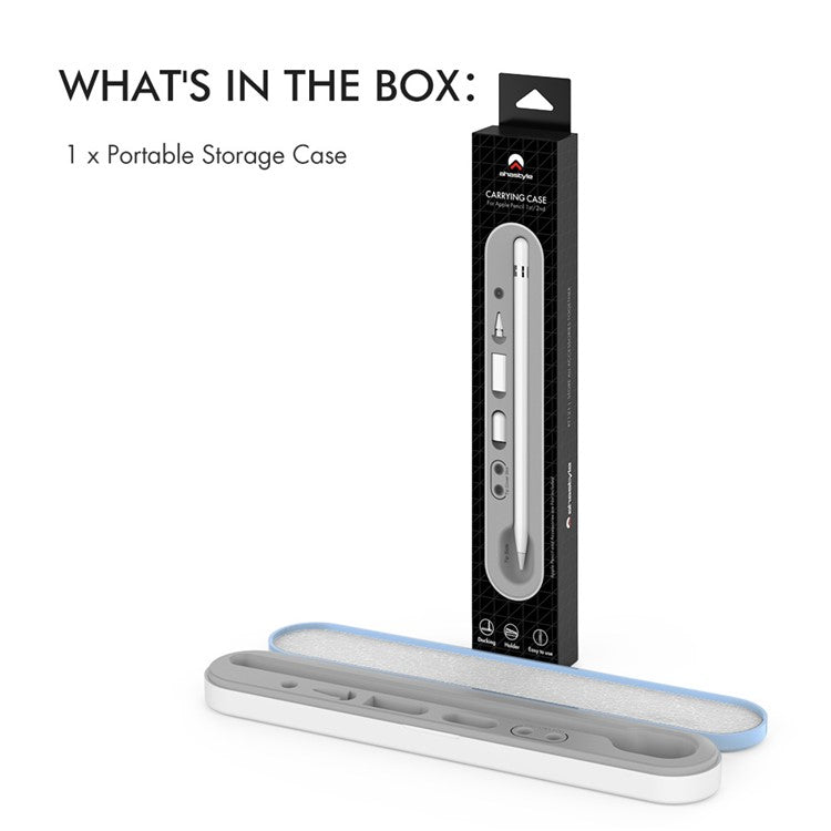 AHASTYLE PT121 Storage Box for Apple Pencil 1st / 2nd Generation Magnetic Stylus Pen Protective Case - Baby Blue / White