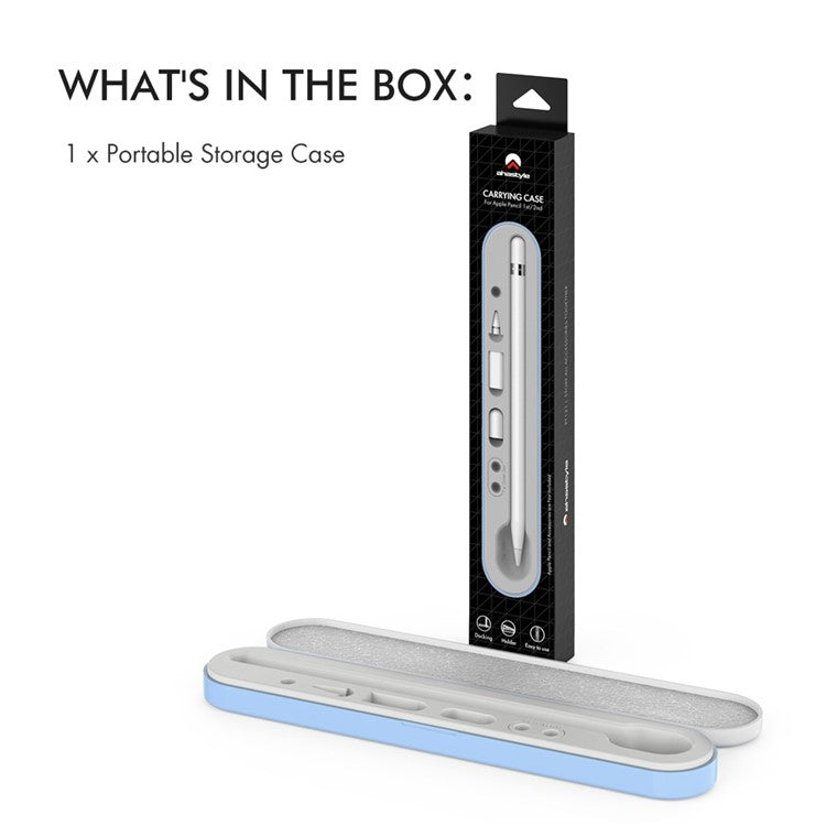 AHASTYLE PT121 Storage Box for Apple Pencil 1st / 2nd Generation Magnetic Stylus Pen Protective Case - White / Baby Blue