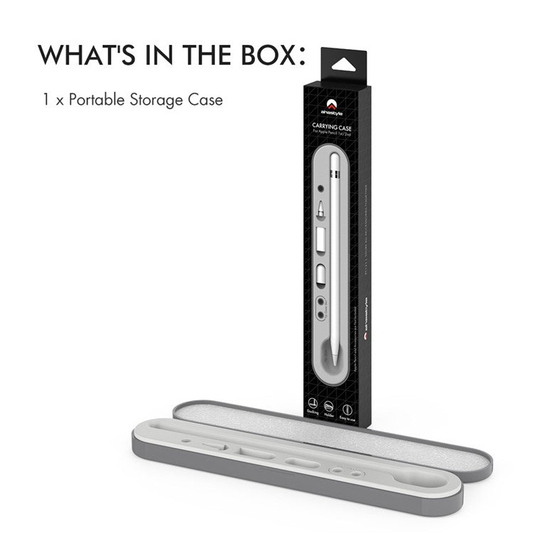 AHASTYLE PT121 Storage Box for Apple Pencil 1st / 2nd Generation Magnetic Stylus Pen Protective Case - Grey