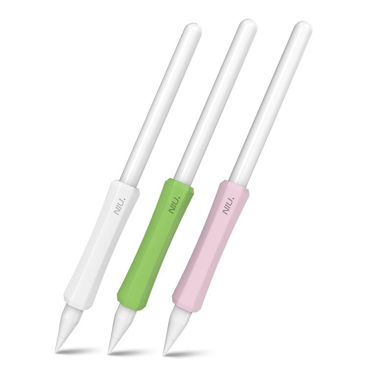 AHASTYLE LC03 3Pcs / Pack Soft Silicone Grip Holder for Apple Pencil 1st / 2nd Generation Stylus Pencil Non-Slip Protective Cover - White / Pink / Matcha Green