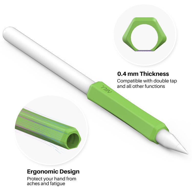 AHASTYLE LC03 3Pcs / Pack Soft Silicone Grip Holder for Apple Pencil 1st / 2nd Generation Stylus Pencil Non-Slip Protective Cover - White / Pink / Matcha Green