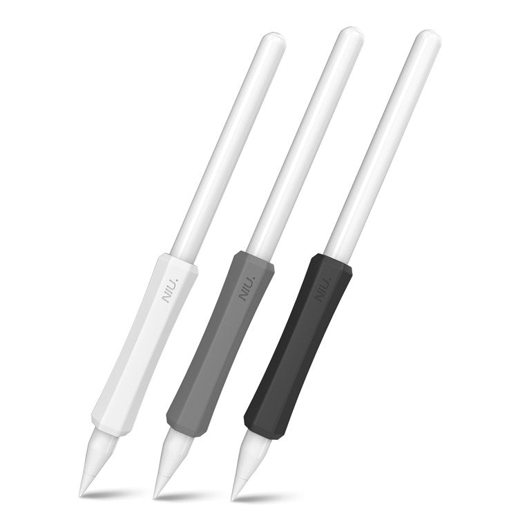AHASTYLE LC03 3Pcs / Pack Soft Silicone Grip Holder for Apple Pencil 1st / 2nd Generation Stylus Pencil Non-Slip Protective Cover - White / Grey / Black