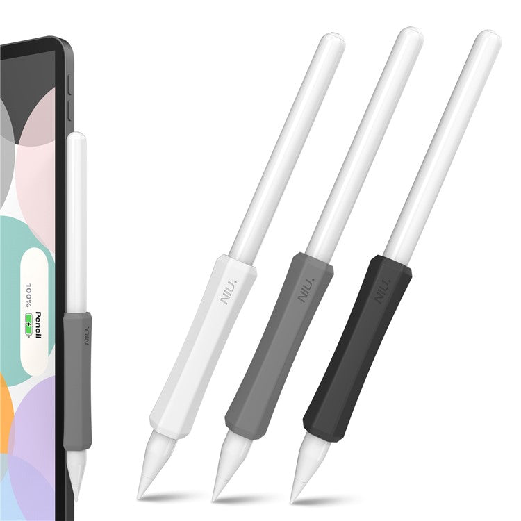 AHASTYLE LC03 3Pcs / Pack Soft Silicone Grip Holder for Apple Pencil 1st / 2nd Generation Stylus Pencil Non-Slip Protective Cover - White / Grey / Black