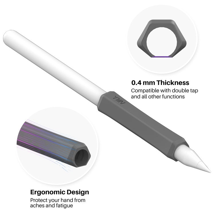 AHASTYLE LC03 3Pcs / Pack Soft Silicone Grip Holder for Apple Pencil 1st / 2nd Generation Stylus Pencil Non-Slip Protective Cover - White / Grey / Black