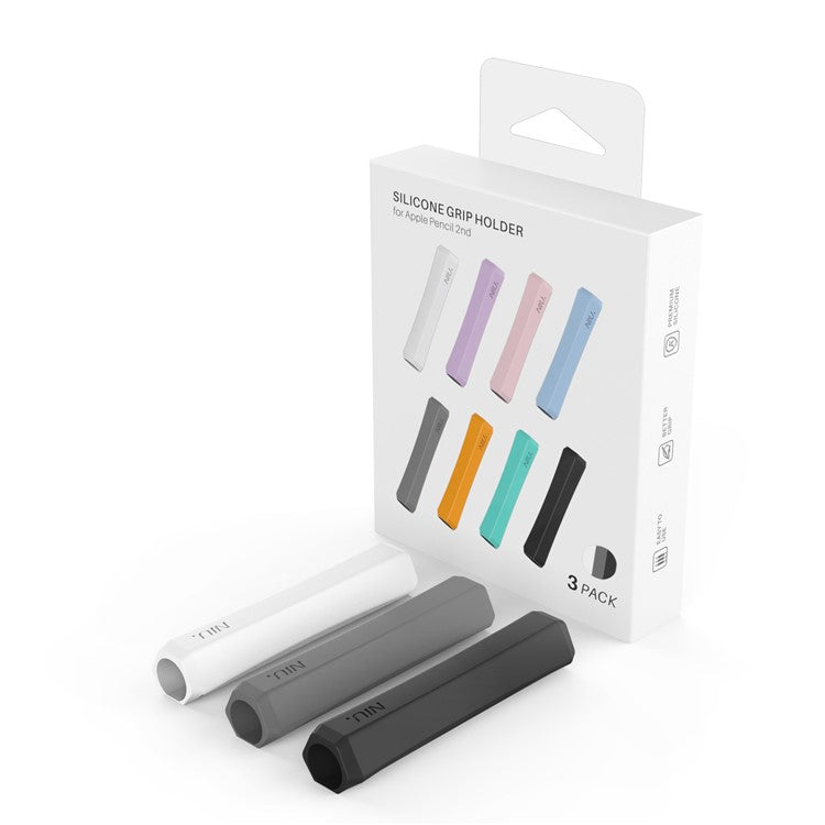 AHASTYLE LC03 3Pcs / Pack Soft Silicone Grip Holder for Apple Pencil 1st / 2nd Generation Stylus Pencil Non-Slip Protective Cover - White / Grey / Black
