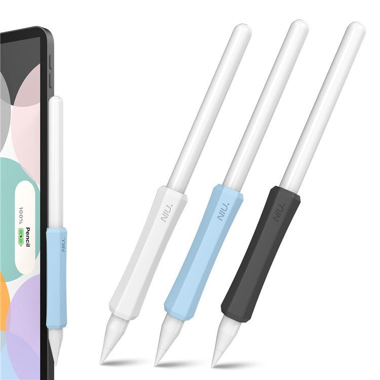 AHASTYLE LC03 3Pcs / Pack Soft Silicone Grip Holder for Apple Pencil 1st / 2nd Generation Stylus Pencil Non-Slip Protective Cover - White / Blue / Black