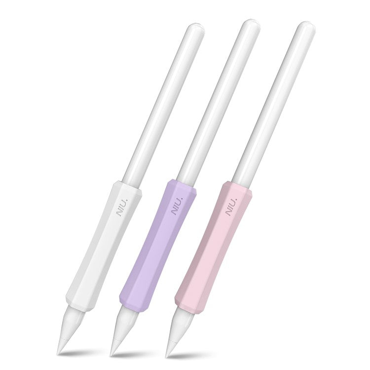 AHASTYLE LC03 3Pcs / Pack Soft Silicone Grip Holder for Apple Pencil 1st / 2nd Generation Stylus Pencil Non-Slip Protective Cover - White / Purple / Pink