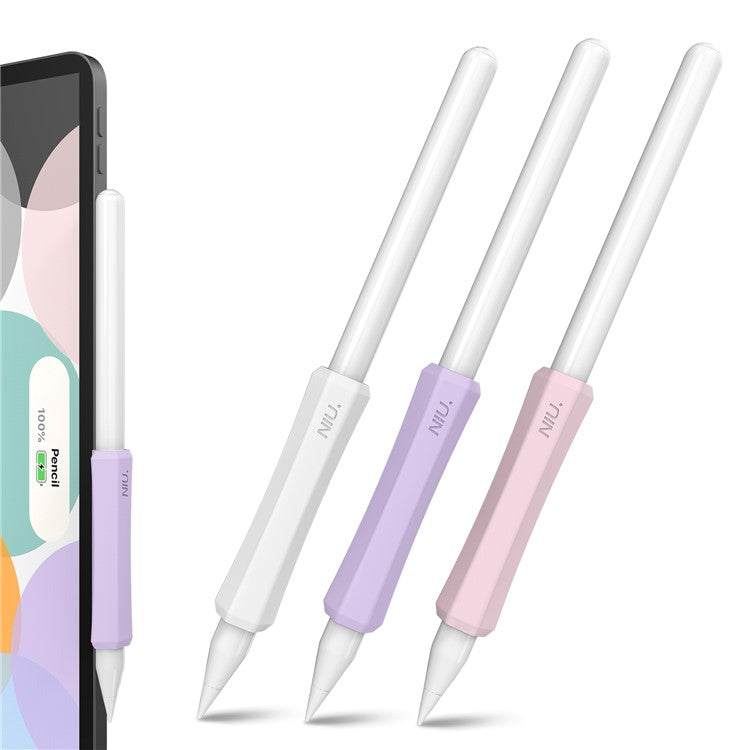 AHASTYLE LC03 3Pcs / Pack Soft Silicone Grip Holder for Apple Pencil 1st / 2nd Generation Stylus Pencil Non-Slip Protective Cover - White / Purple / Pink