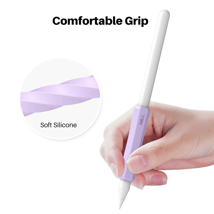 AHASTYLE LC03 3Pcs / Pack Soft Silicone Grip Holder for Apple Pencil 1st / 2nd Generation Stylus Pencil Non-Slip Protective Cover - White / Purple / Pink
