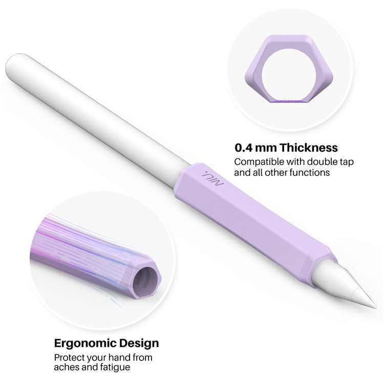 AHASTYLE LC03 3Pcs / Pack Soft Silicone Grip Holder for Apple Pencil 1st / 2nd Generation Stylus Pencil Non-Slip Protective Cover - White / Purple / Pink
