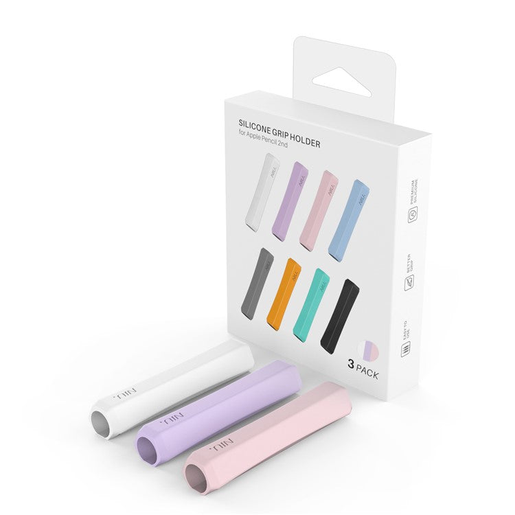 AHASTYLE LC03 3Pcs / Pack Soft Silicone Grip Holder for Apple Pencil 1st / 2nd Generation Stylus Pencil Non-Slip Protective Cover - White / Purple / Pink